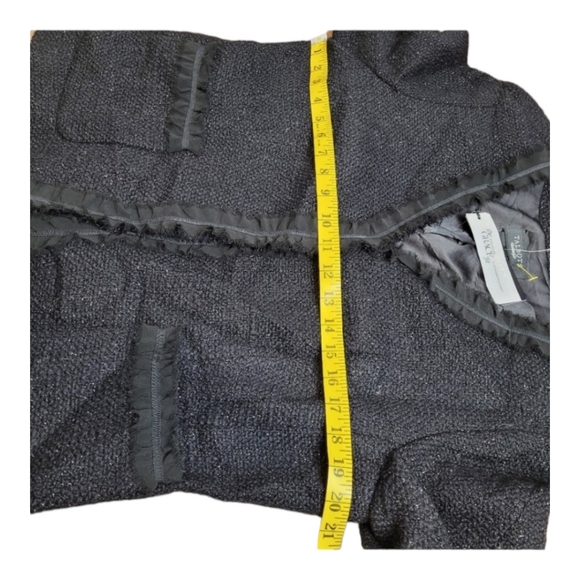 Talbots Tweed wool Boucle Jacket black sparkly lace ruffle fray trim Women's 12 - Picture 15 of 16